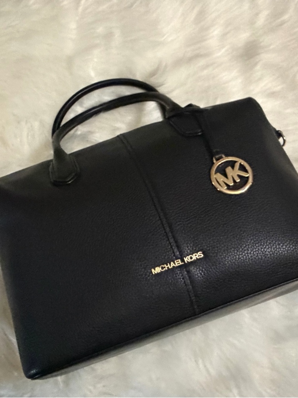 Michael Kors Black Hyde Pebbled Leather Satchel with Gold Accents - Picture 4 of 9